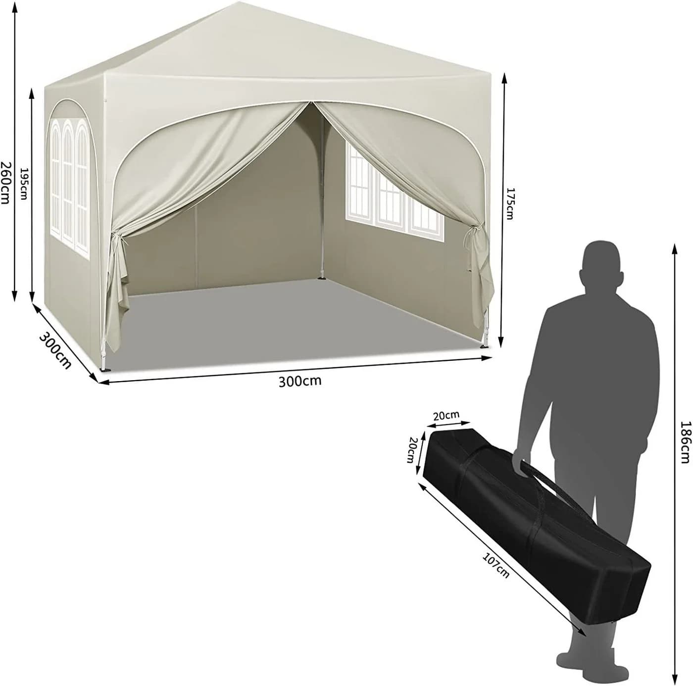 Woltu Faltpavillon 3x3m mit 4 Seitenwänden höhenverstellbar - Bild 3