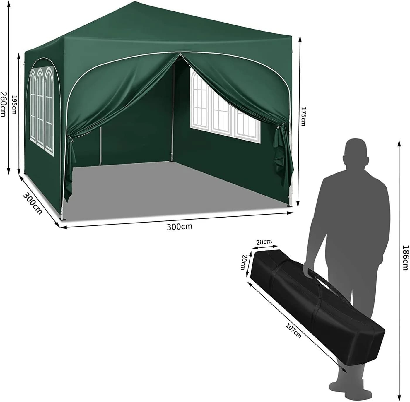 Woltu Faltpavillon 3x3m Grün Höhenverstellbar - Bild 3