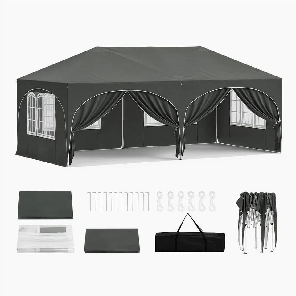 Woltu Pavillon 3x6m mit 6 Seitenwänden höhenverstellbar Grau - Bild 2