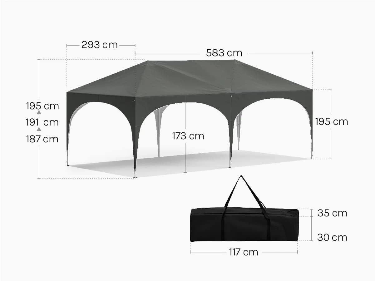 Woltu Pavillon 3x6m mit 6 Seitenwänden höhenverstellbar Grau - Bild 3