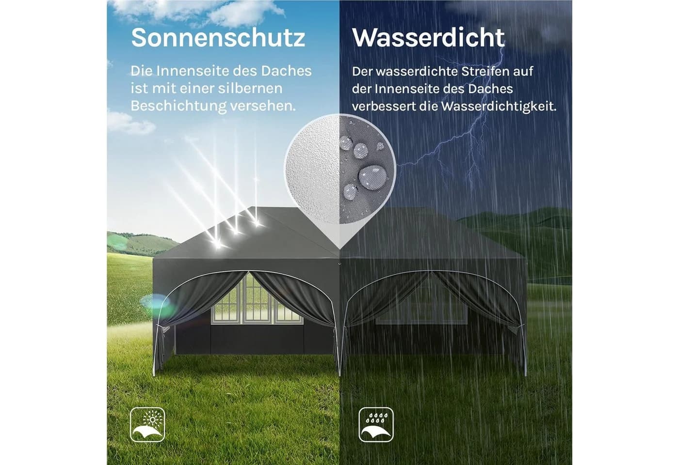 Woltu Pavillon 3x6m mit 6 Seitenwänden höhenverstellbar Grau - Bild 4