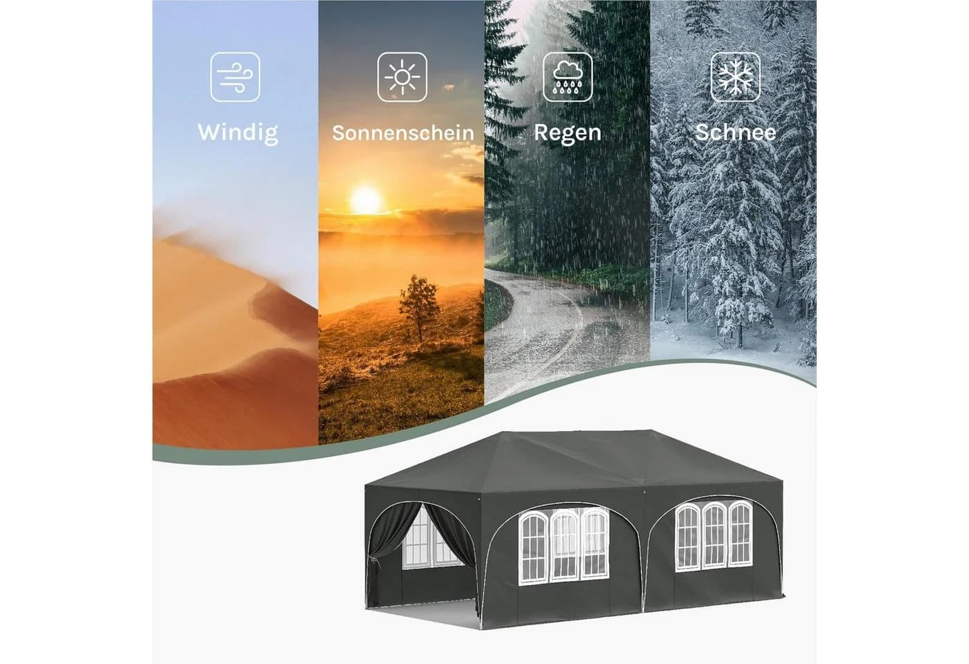 Woltu Pavillon 3x6m mit 6 Seitenwänden höhenverstellbar Grau - Bild 5