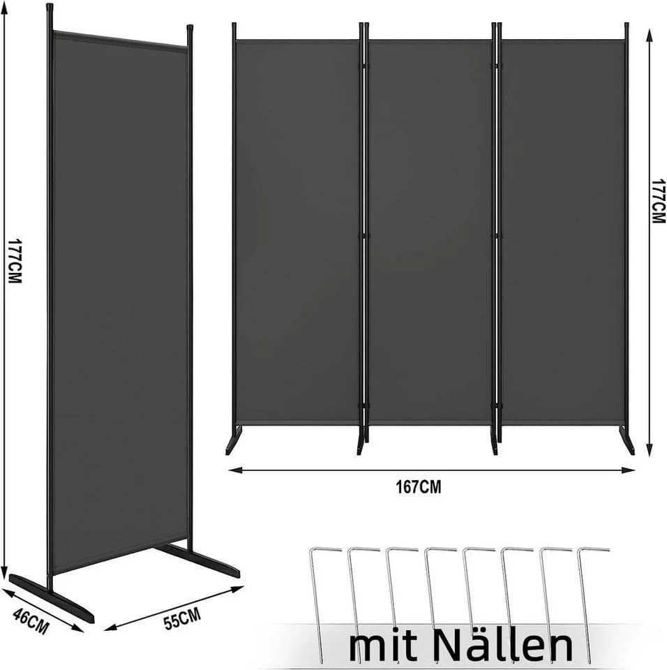 Woltu Paravent Raumteiler Dunkelgrau Klappbar Metall Polyester - Bild 3