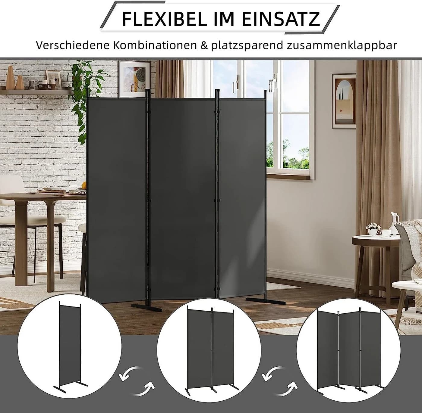 Woltu Paravent Raumteiler Dunkelgrau Klappbar Metall Polyester - Bild 5