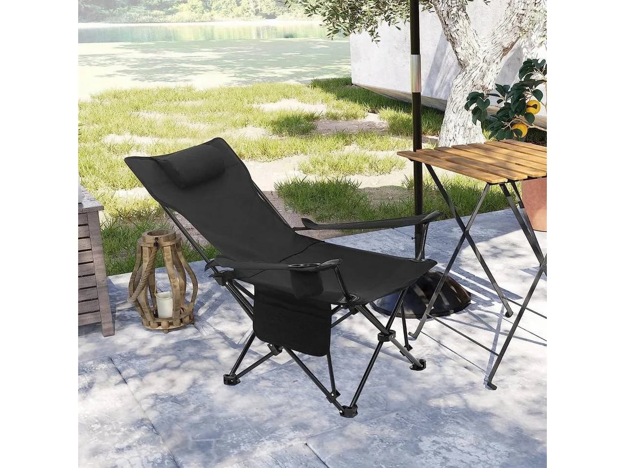 Woltu Campingstuhl 2er Set Klappbar Schwarz mit Getränkehalter
