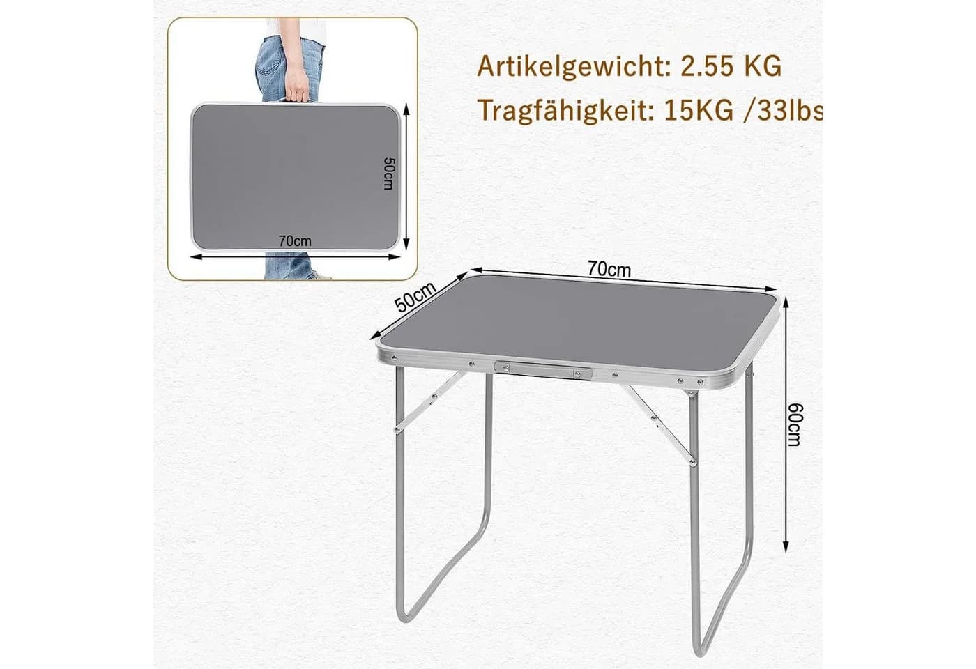 Woltu Campingtisch Grau Klappbar mit Griff - Bild 3