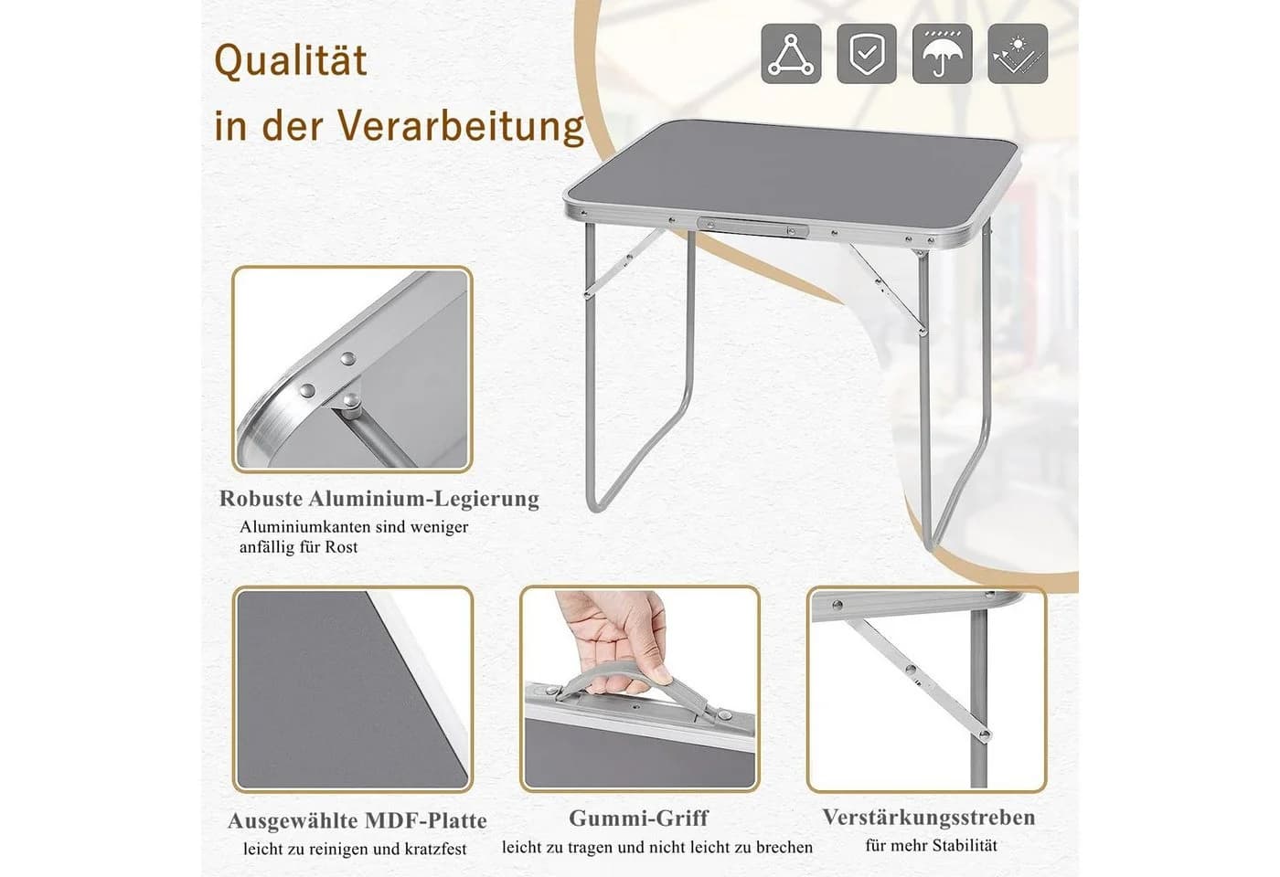 Woltu Campingtisch Grau Klappbar mit Griff - Bild 5