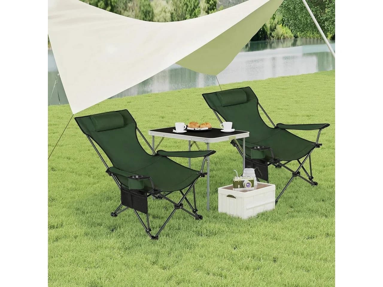 Woltu Campingstuhl 2er Set Grün Klappbar mit Getränkehalter