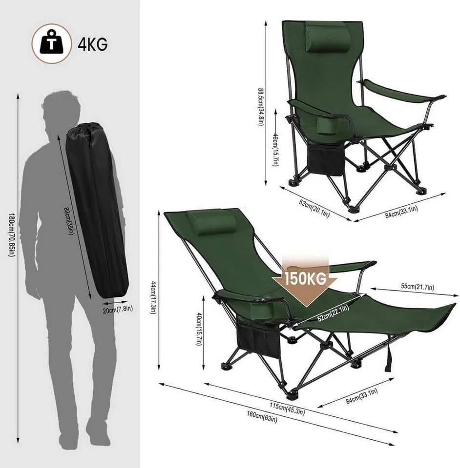 Woltu Campingstuhl 2er Set Grün Klappbar mit Getränkehalter - Bild 3