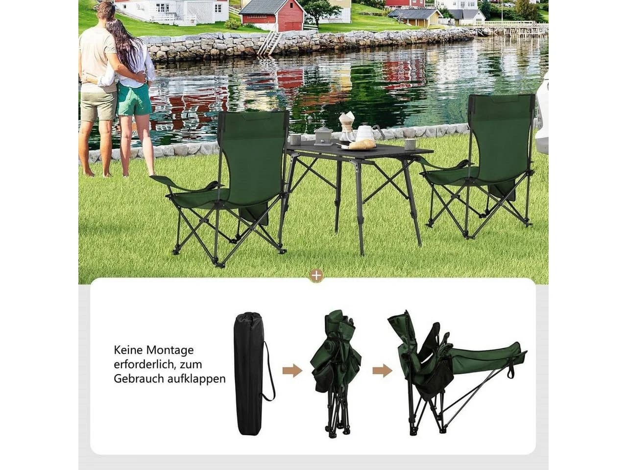 Woltu Campingstuhl 2er Set Grün Klappbar mit Getränkehalter - Bild 5