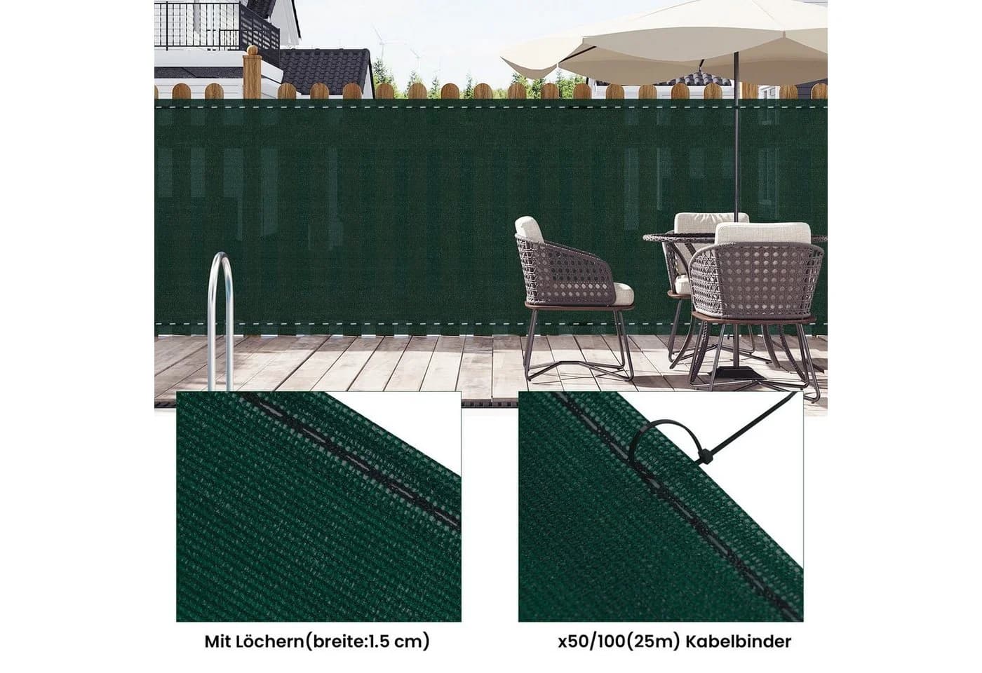 Woltu Zaunblende Sichtschutz HDPE-Gewebe 180 g/m² - Bild 5