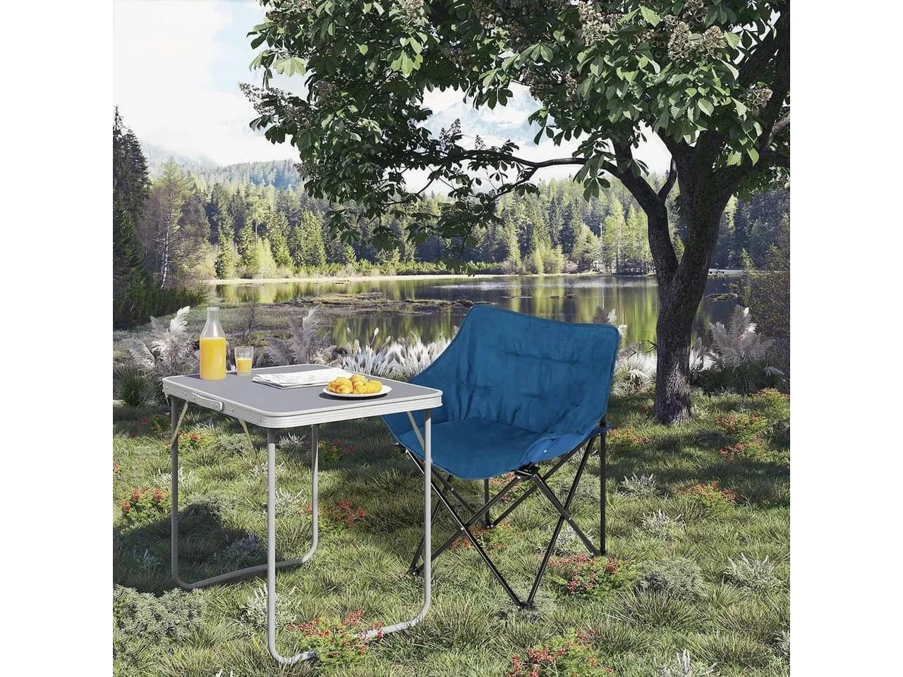 Woltu Campingstuhl Faltbar Gepolstert Dunkelgrau Blau Mit Tasche