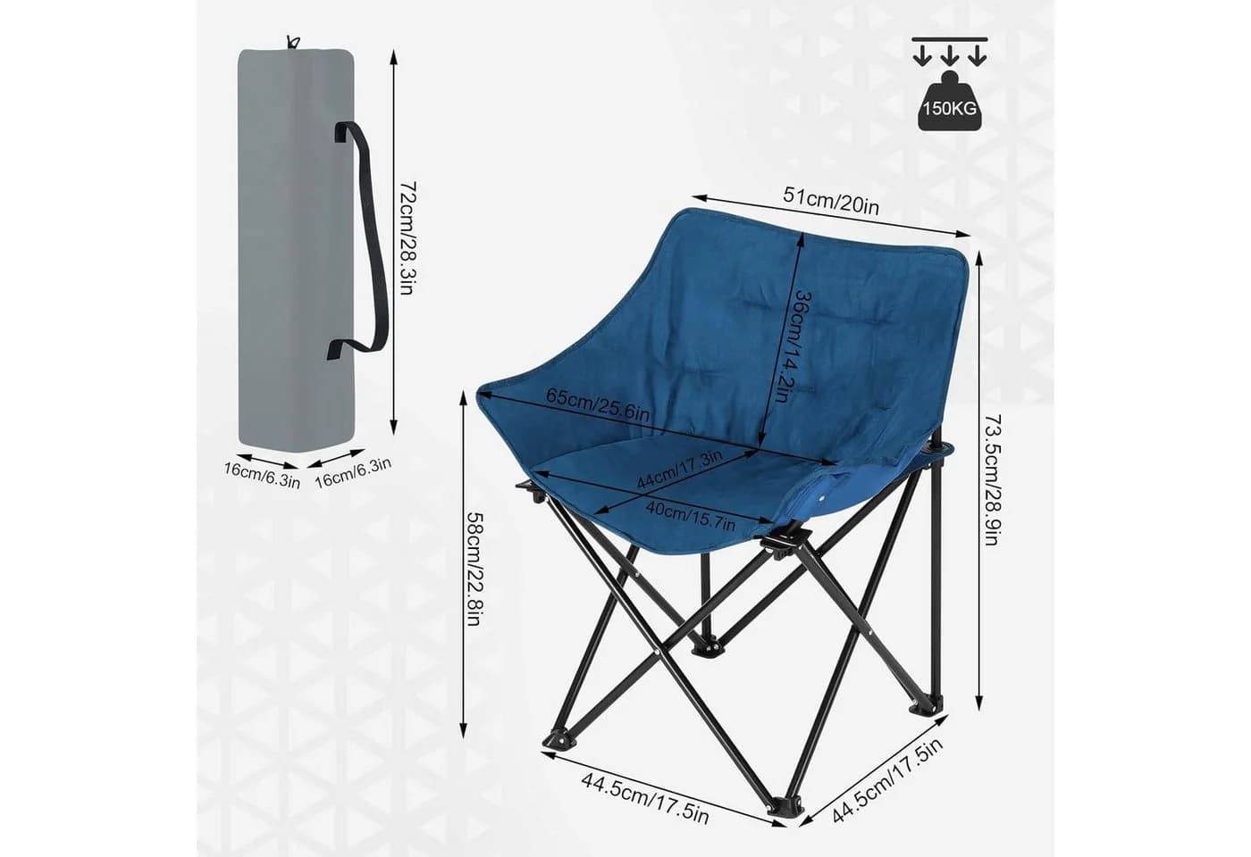 Woltu Campingstuhl Faltbar Gepolstert Dunkelgrau Blau Mit Tasche - Bild 3