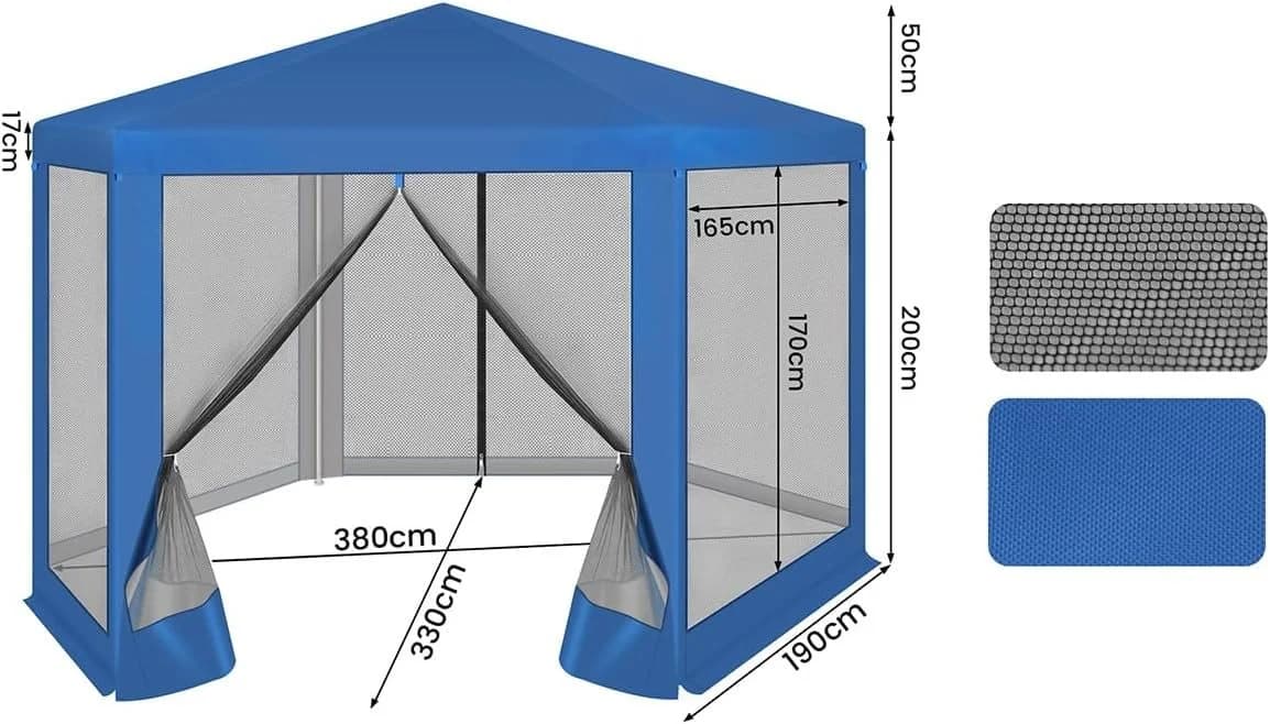 Woltu Pavillon 6-Seitenteile 3,8x3,3 m Sechseckig Moskitonetz Blau - Bild 3