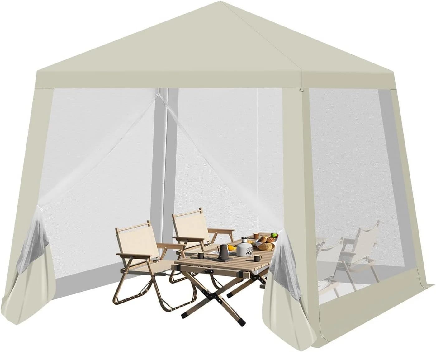 Woltu Gartenpavillon 3x3m mit Moskitonetz und Metallrahmen Beige/Blau - Bild 2