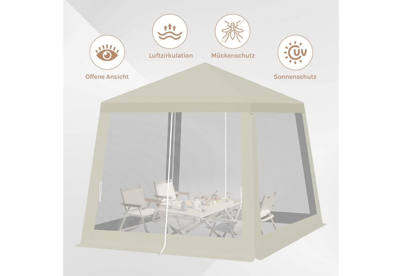 Woltu Gartenpavillon 3x3m mit Moskitonetz und Metallrahmen Beige/Blau - Bild 4