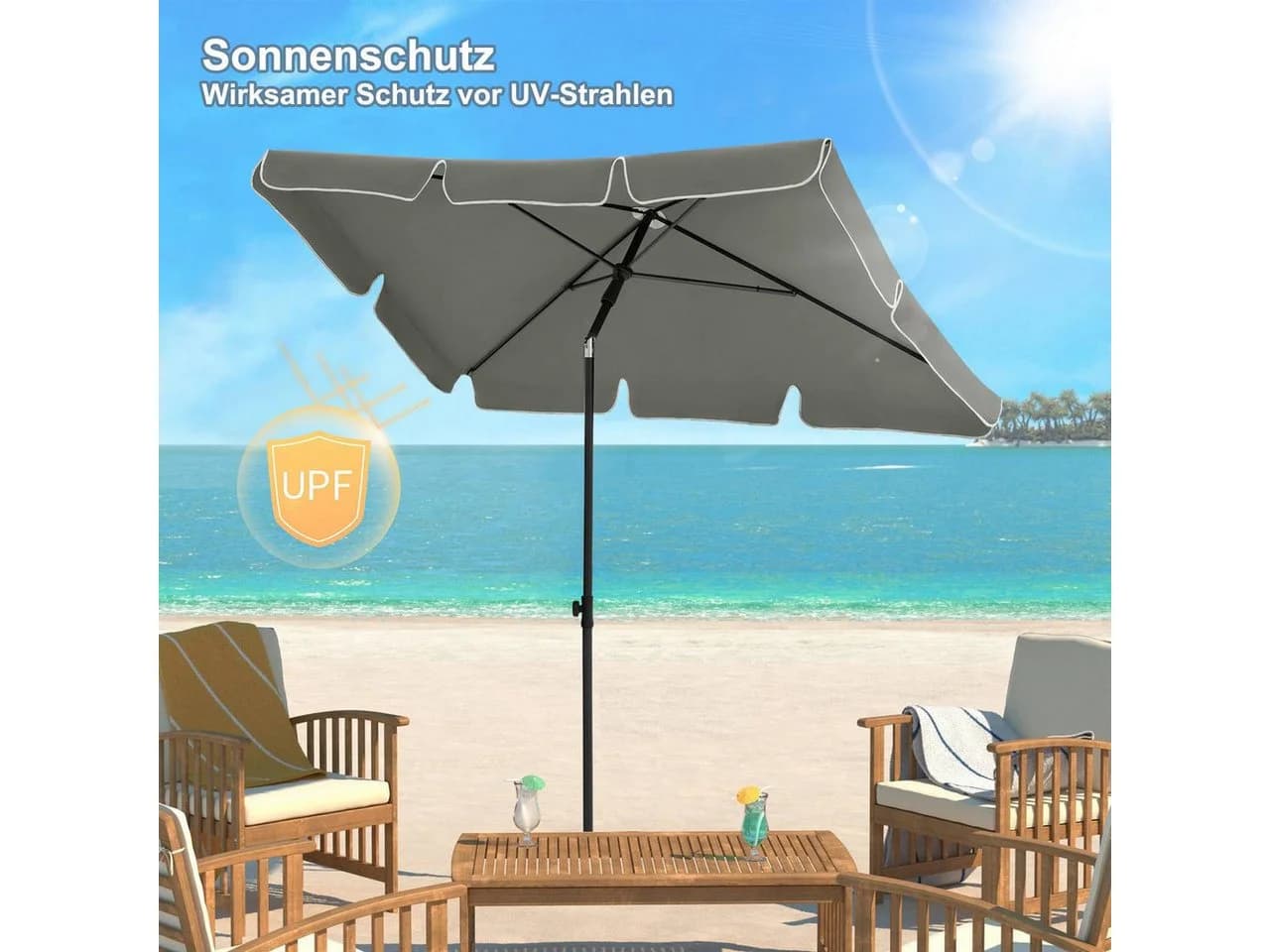 Woltu Sonnenschirm 45° knickbar UV-beständig wasserdicht 200x120 cm - Bild 4
