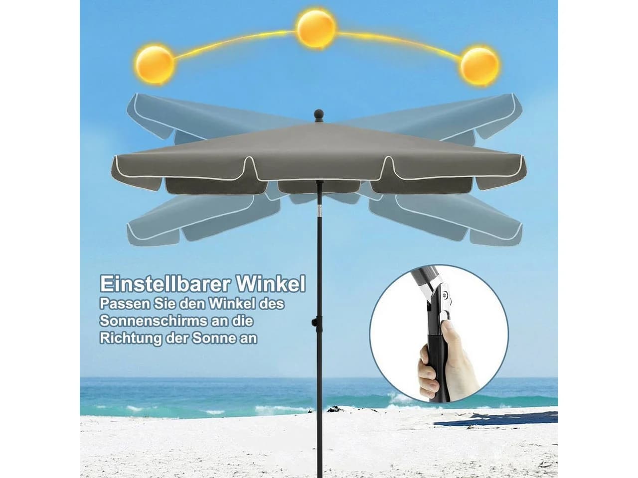 Woltu Sonnenschirm 45° knickbar UV-beständig wasserdicht 200x120 cm - Bild 5