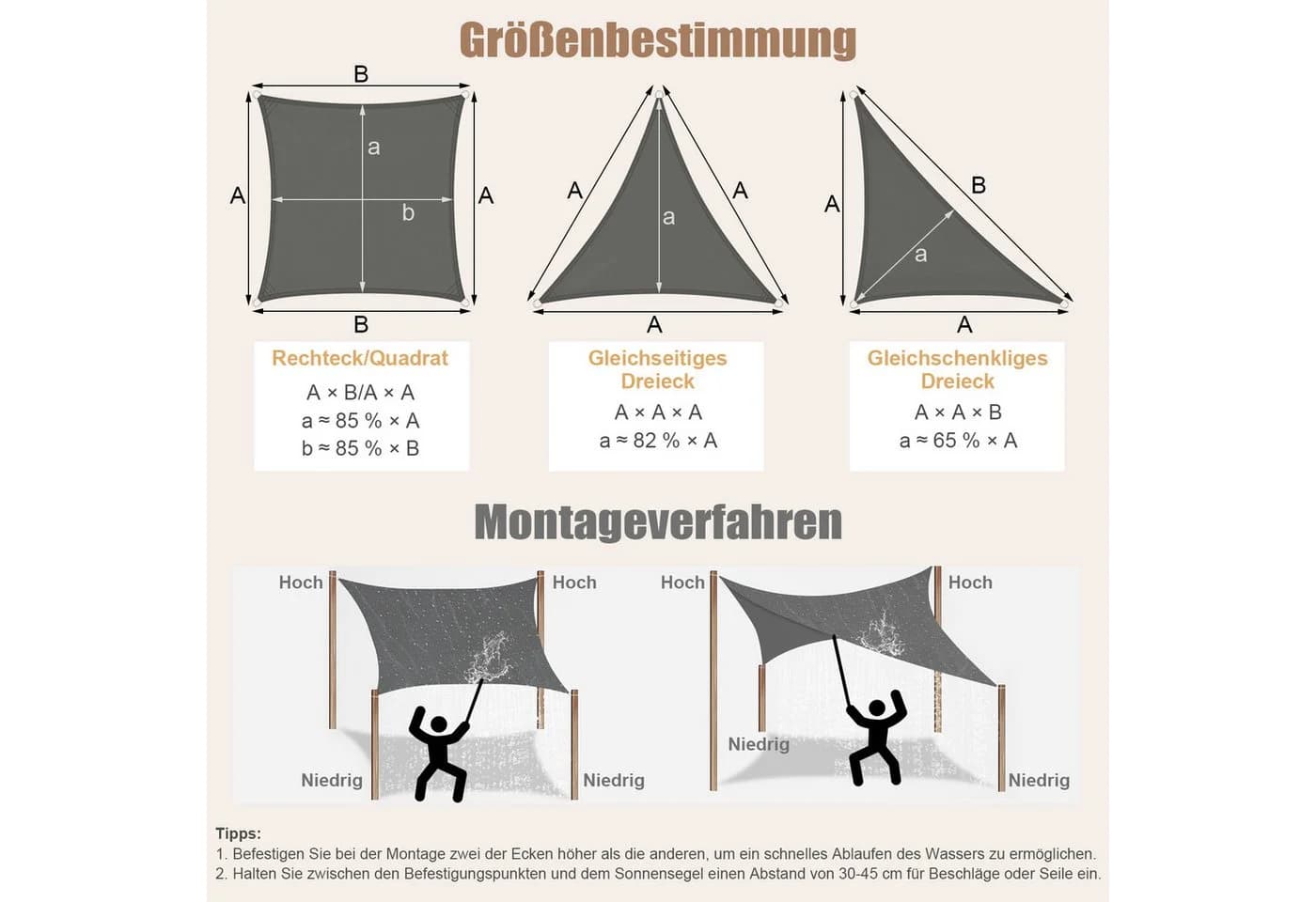 Woltu Sonnensegel 1-tlg. PES 200 g/m² 95% UV-Schutz - Bild 3