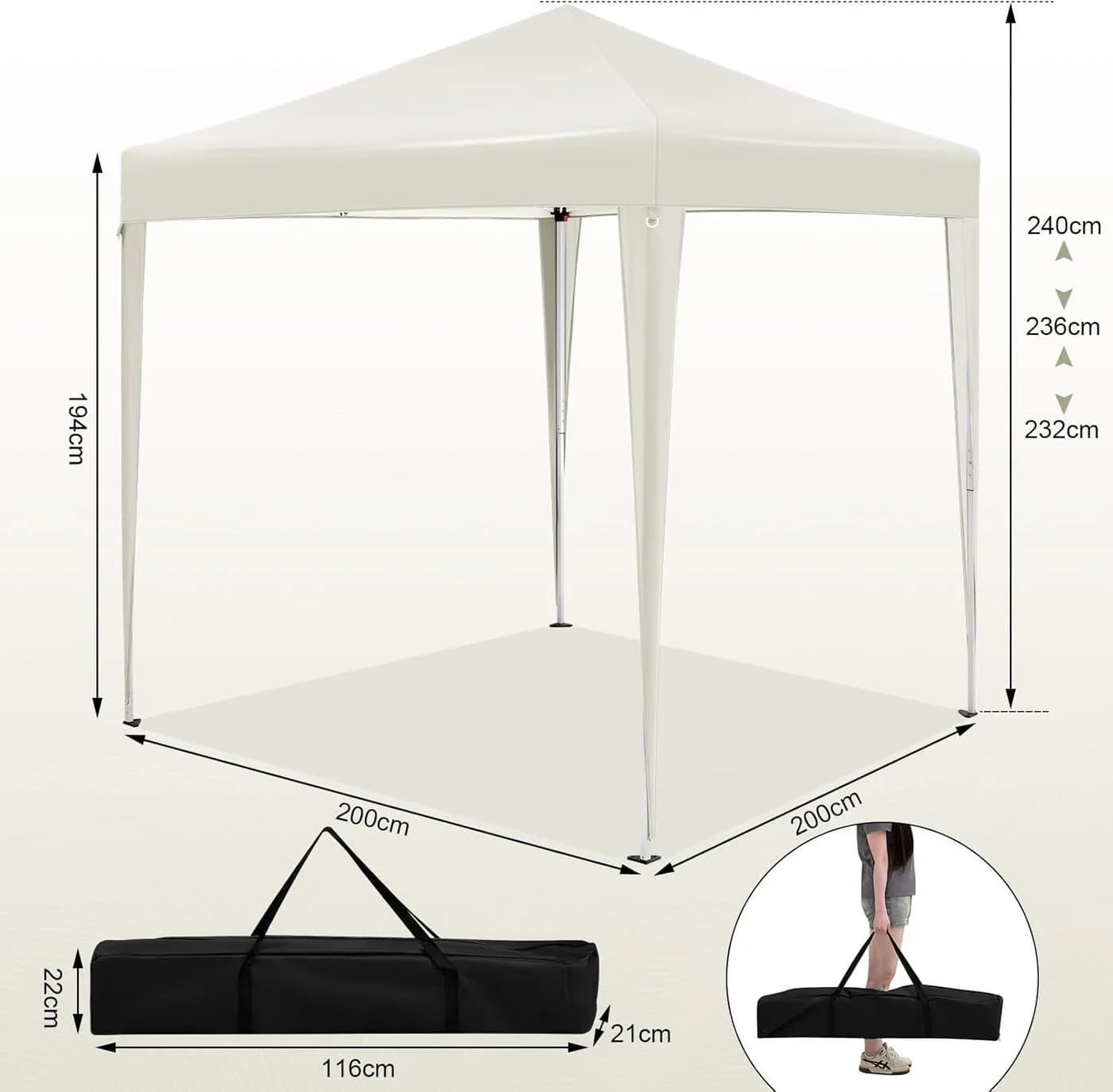 Woltu Faltpavillon 2x2 m mit 4 Seitenwänden höhenverstellbar - Bild 3