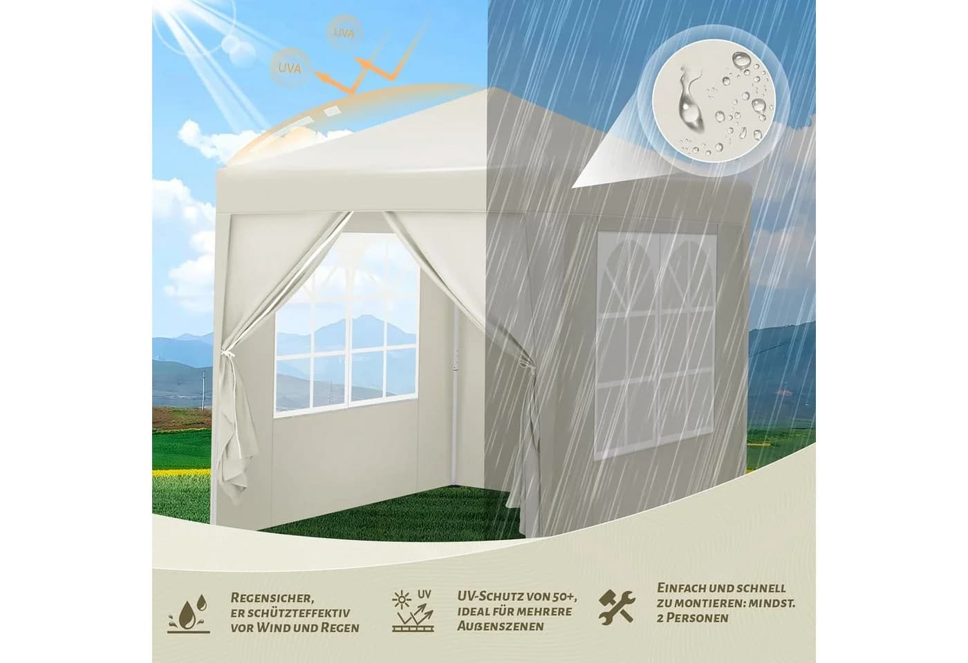 Woltu Faltpavillon 2x2 m mit 4 Seitenwänden höhenverstellbar - Bild 4