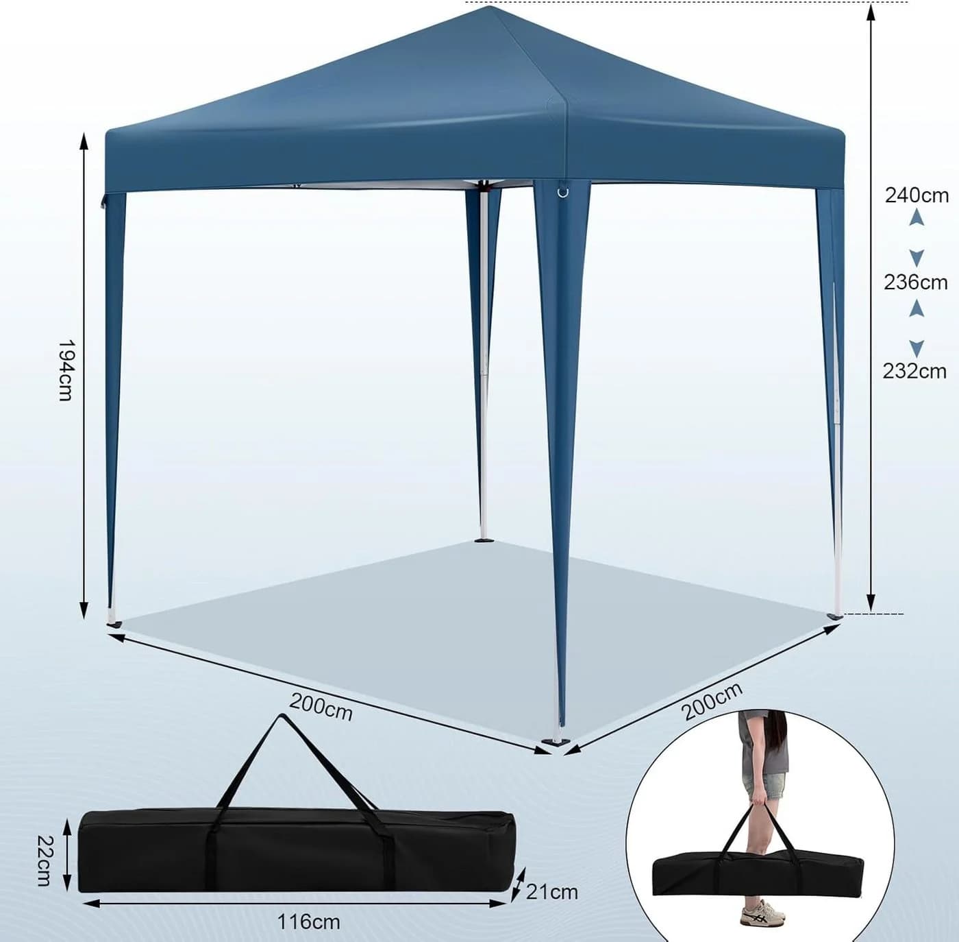 Woltu Faltpavillon 2x2 m mit 4 Seitenwänden höhenverstellbar - Bild 3
