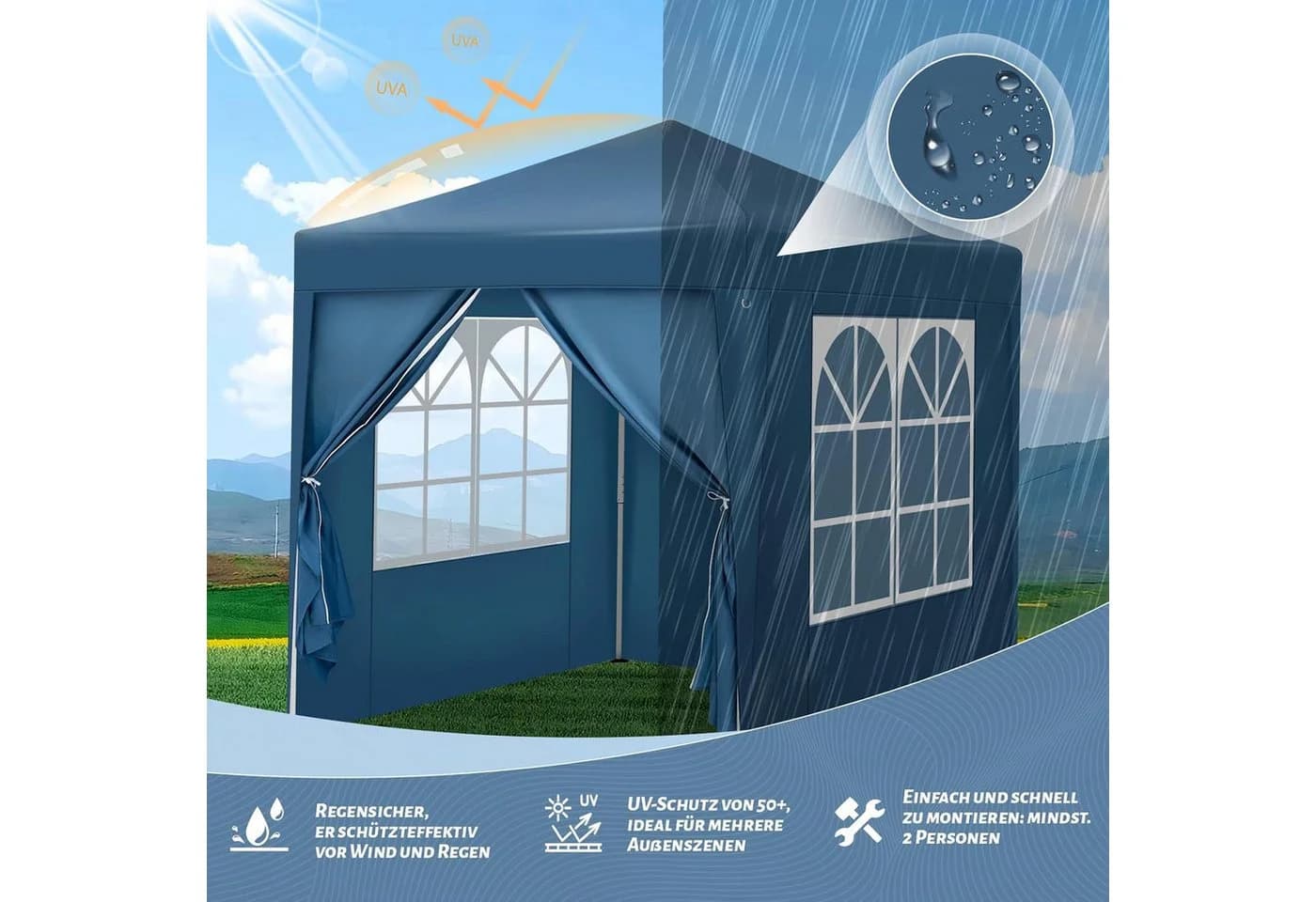 Woltu Faltpavillon 2x2 m mit 4 Seitenwänden höhenverstellbar - Bild 4
