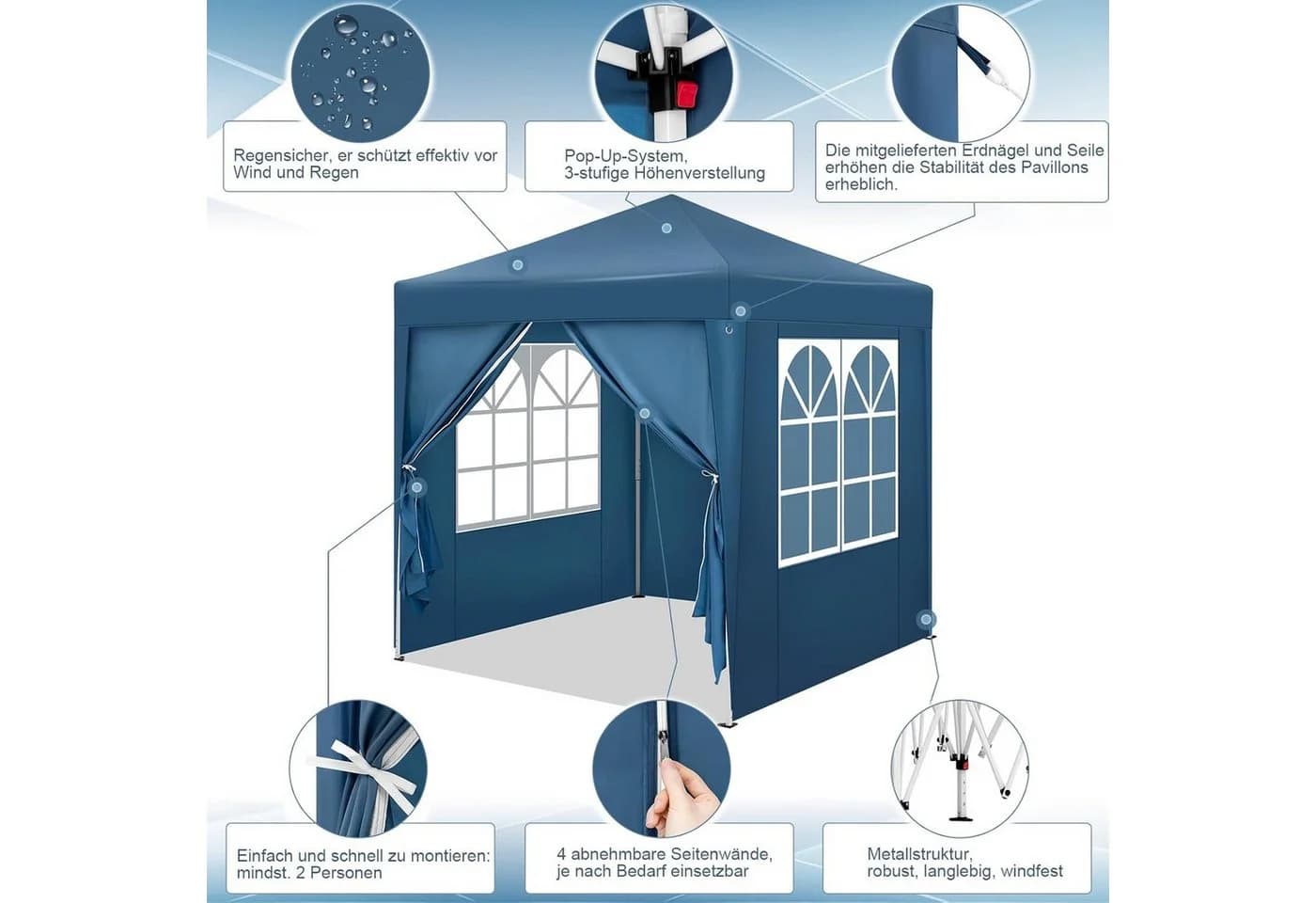 Woltu Faltpavillon 2x2 m mit 4 Seitenwänden höhenverstellbar - Bild 5
