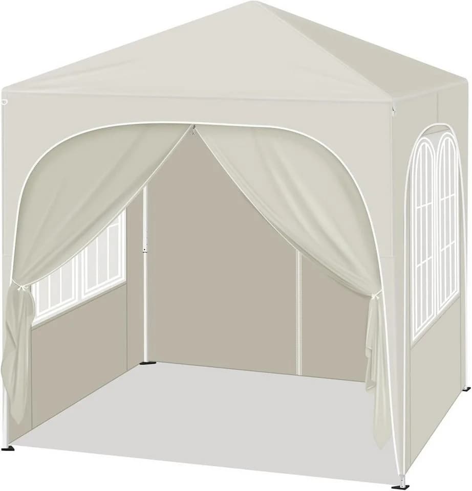 Woltu Pavillon 2x2m Beige/Silber Höhenverstellbar mit Seitenwänden - Bild 2