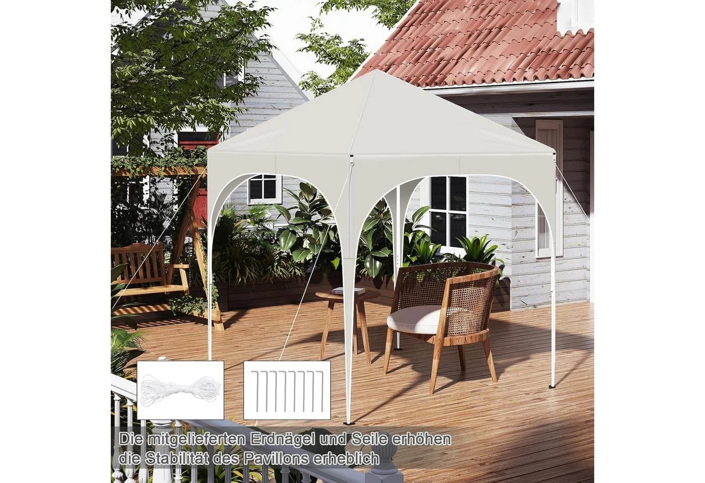 Woltu Pavillon 2x2m Beige/Silber Höhenverstellbar mit Seitenwänden - Bild 4