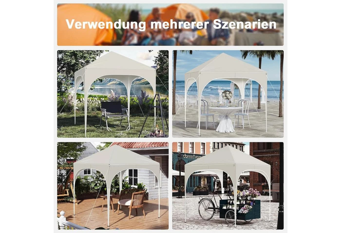 Woltu Pavillon 2x2m Beige/Silber Höhenverstellbar mit Seitenwänden - Bild 5