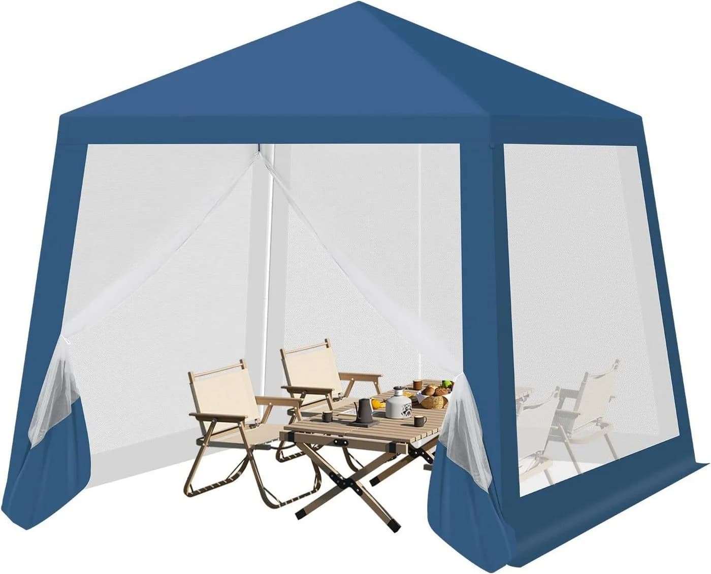 Woltu Pavillon 3x3 m mit Moskitonetz Beige/Blau - Bild 2