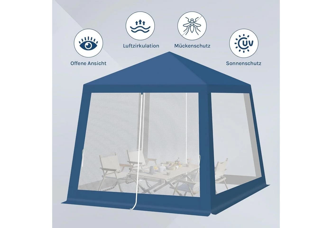 Woltu Pavillon 3x3 m mit Moskitonetz Beige/Blau - Bild 4