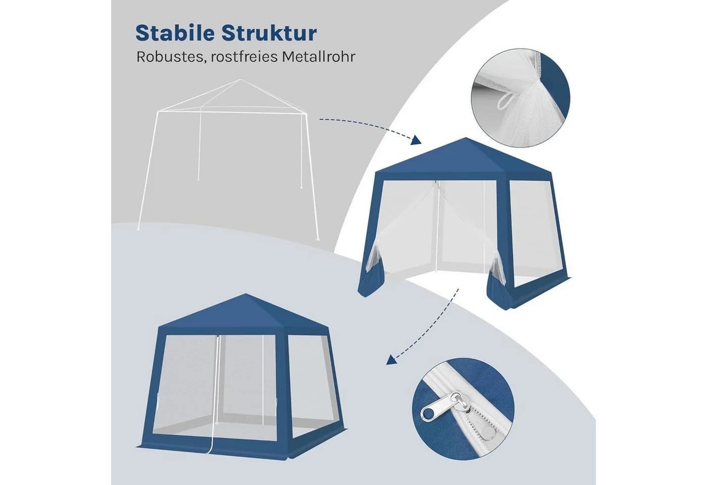 Woltu Pavillon 3x3 m mit Moskitonetz Beige/Blau - Bild 5