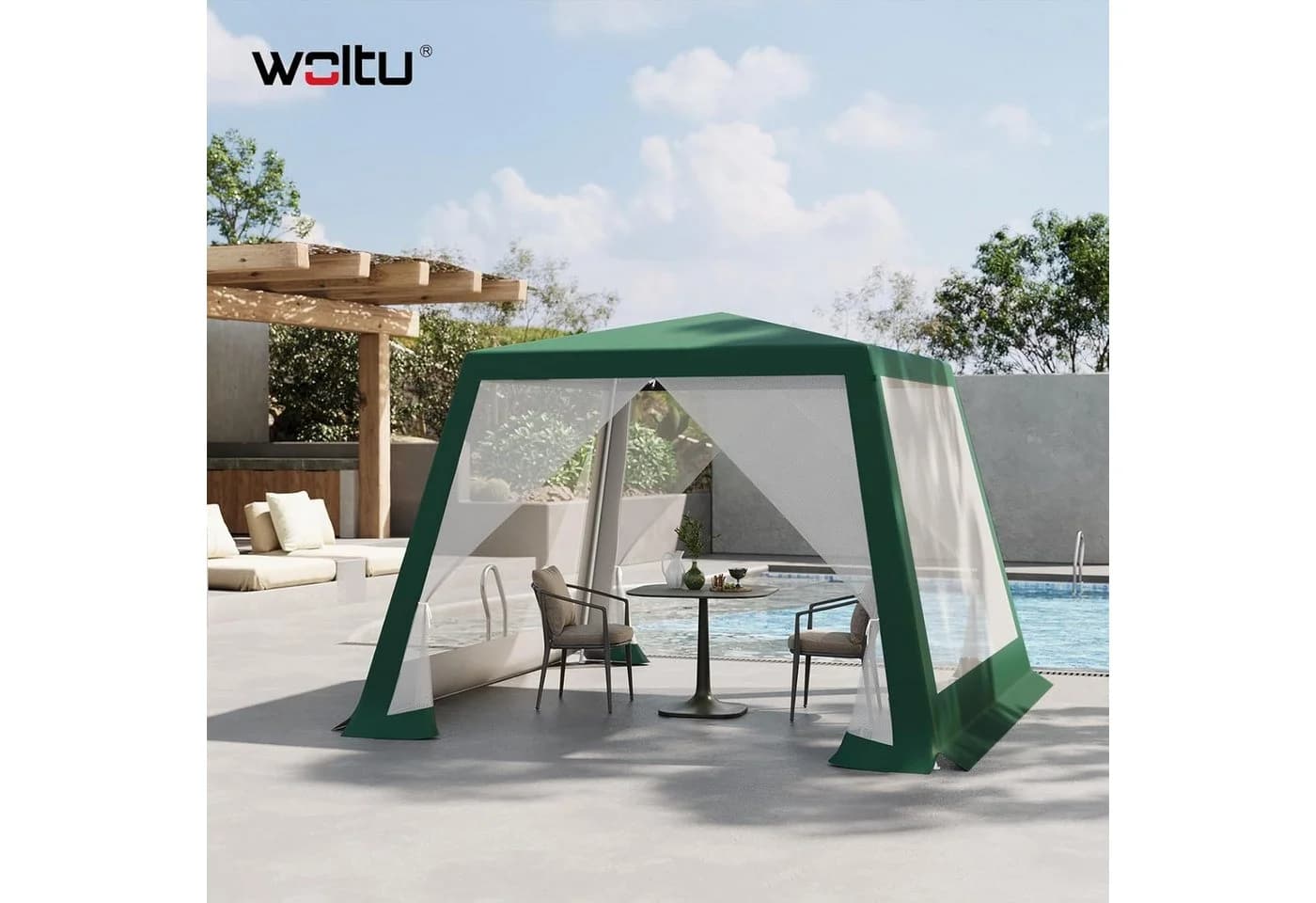 Woltu Gartenpavillon 3x3m mit Moskitonetz und Metallrahmen