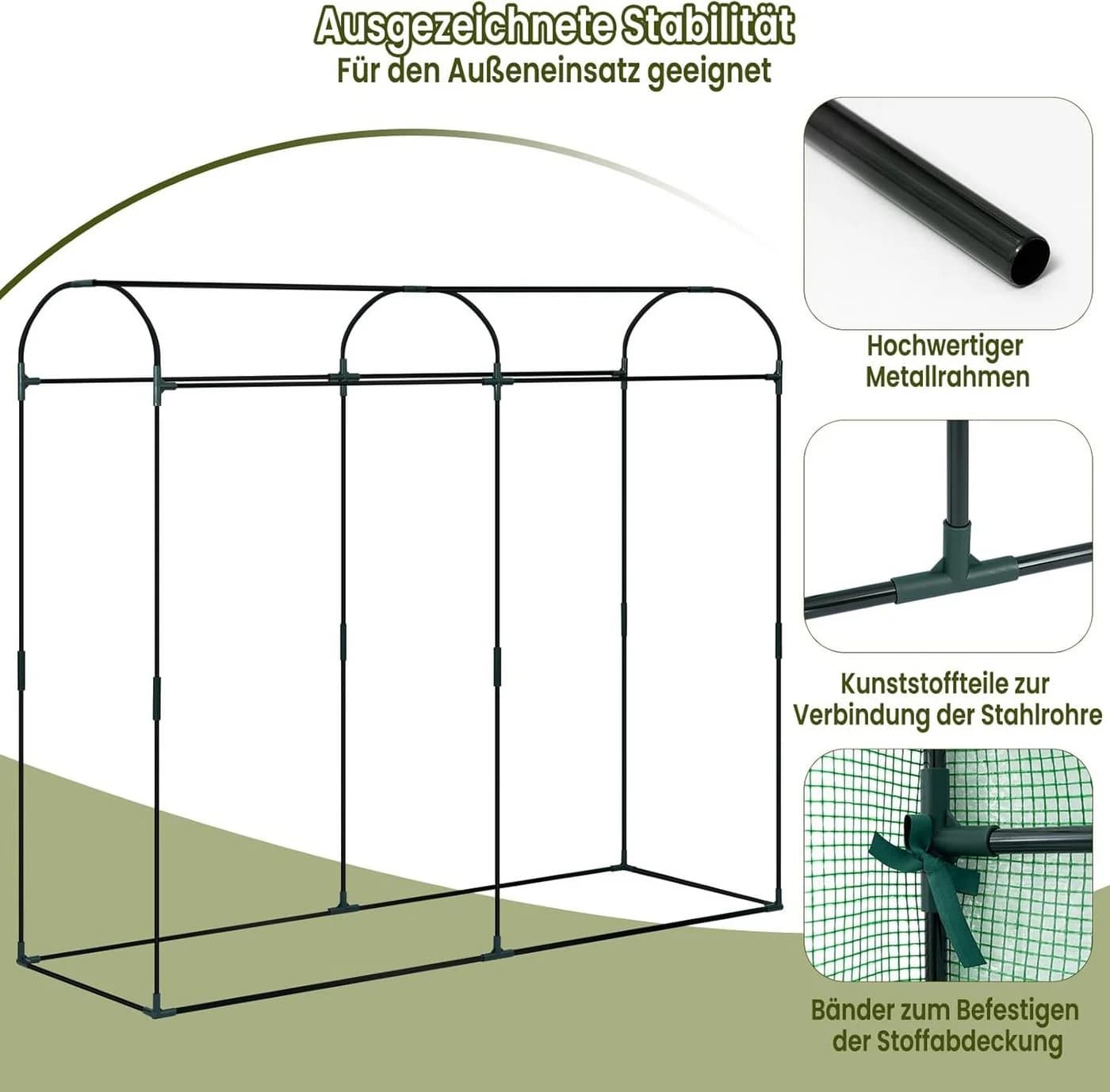 Woltu Foliengewächshaus Grün Stahlrahmen mit Tür - Bild 5