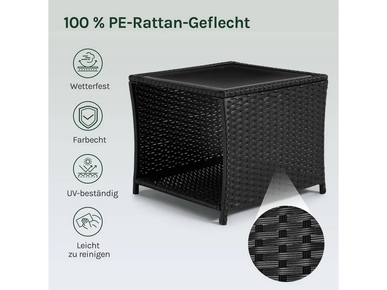 Woltu Gartentisch Schwarz mit Glasplatte und Stauraum - Bild 5
