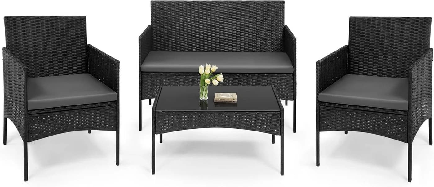 Woltu Gartenlounge-Set 4-tlg. Schwarz PE-Rattan mit Metallrahmen - Bild 2