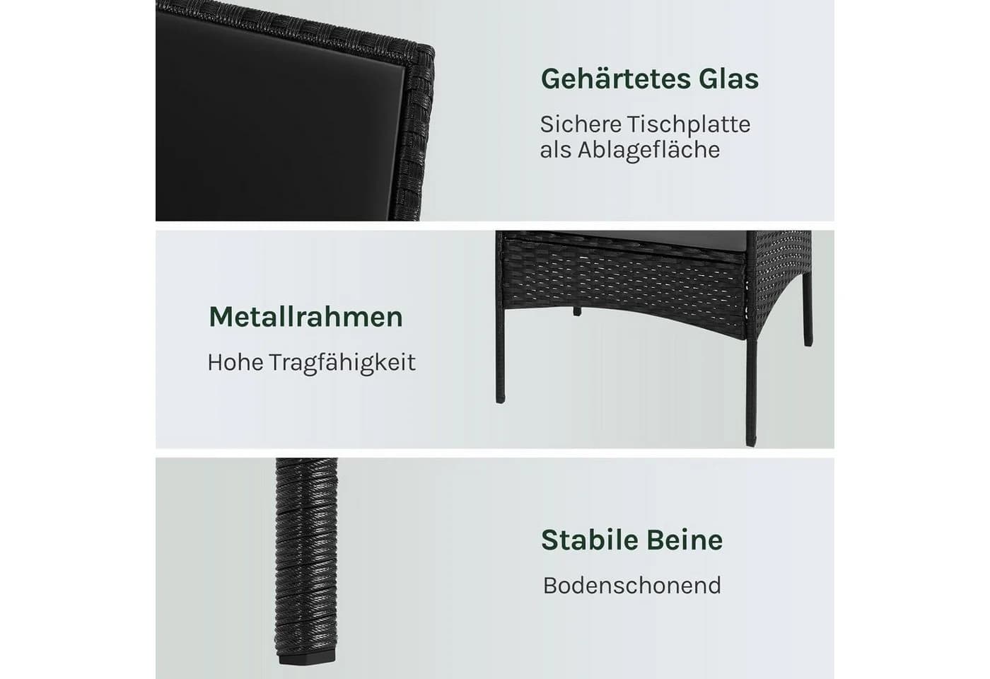 Woltu Gartenlounge-Set 4-tlg. Schwarz PE-Rattan mit Metallrahmen - Bild 5