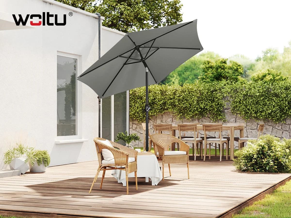 Woltu Sonnenschirm UV-beständig 45° knickbar Handkurbel