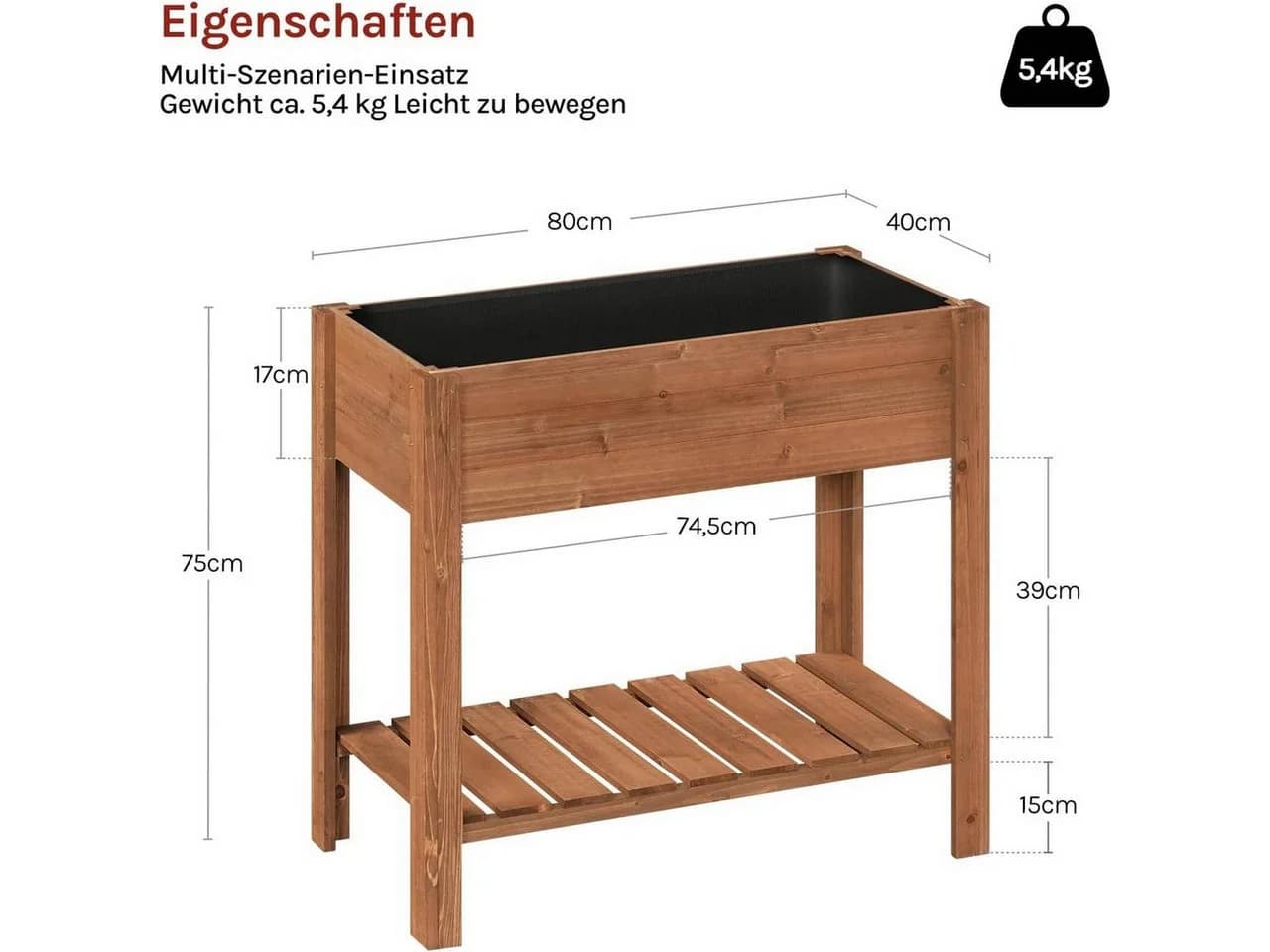 Woltu Hochbeet Tannenholz 80x75x40 cm - Bild 3
