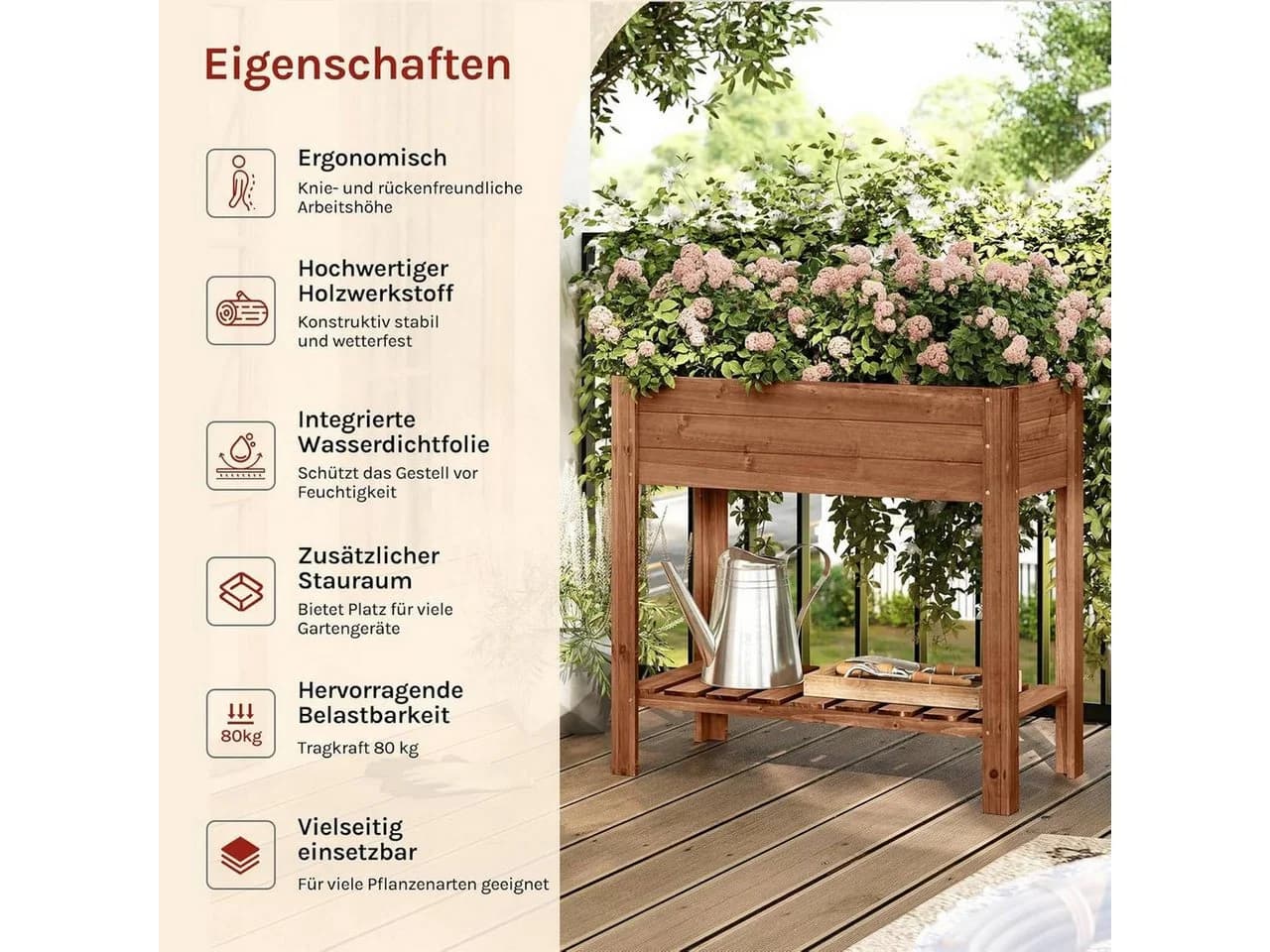 Woltu Hochbeet Tannenholz 80x75x40 cm - Bild 4