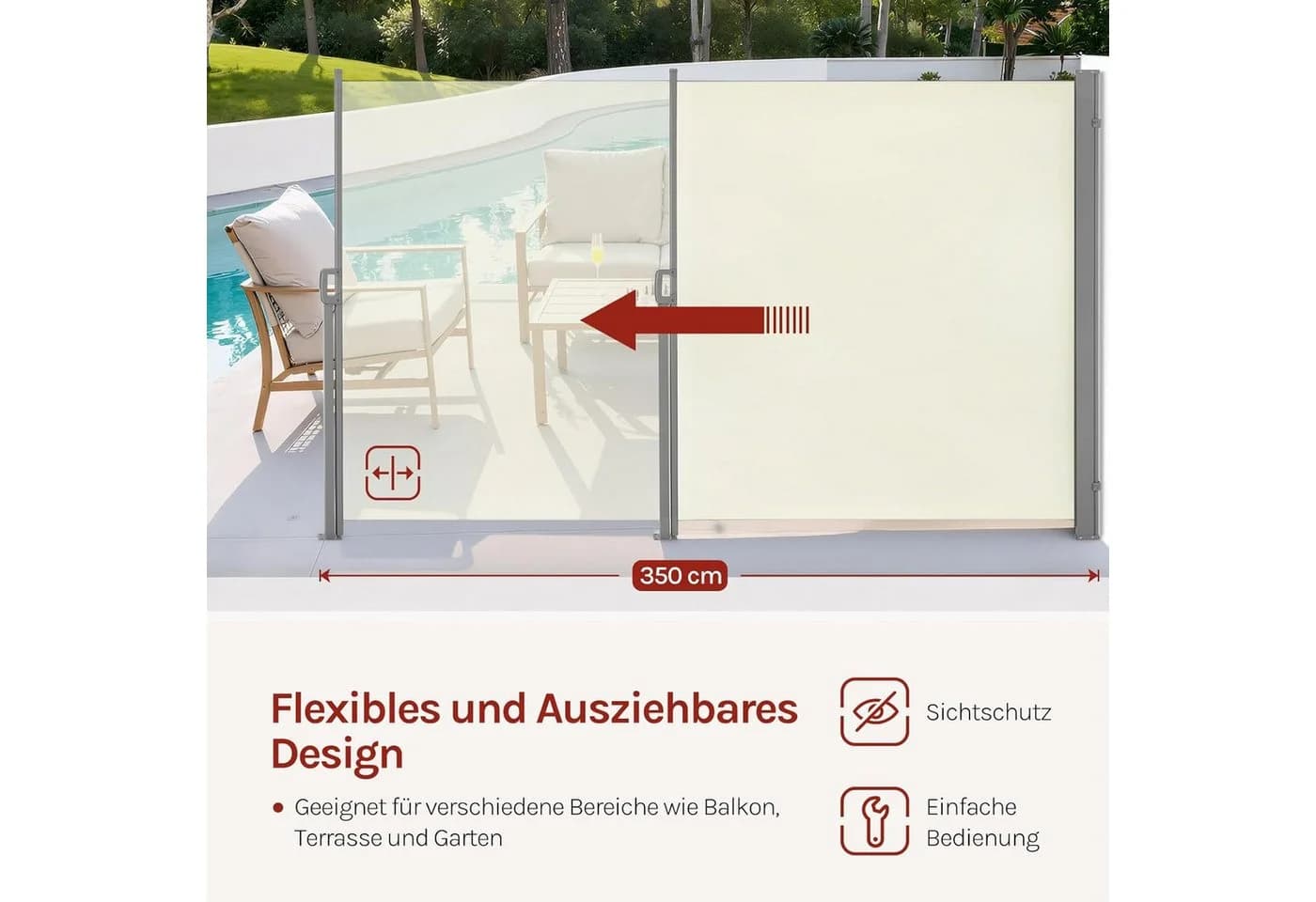 Woltu Seitenmarkise Sichtschutz Sonnenschutz Anthrazit/Creme - Bild 5