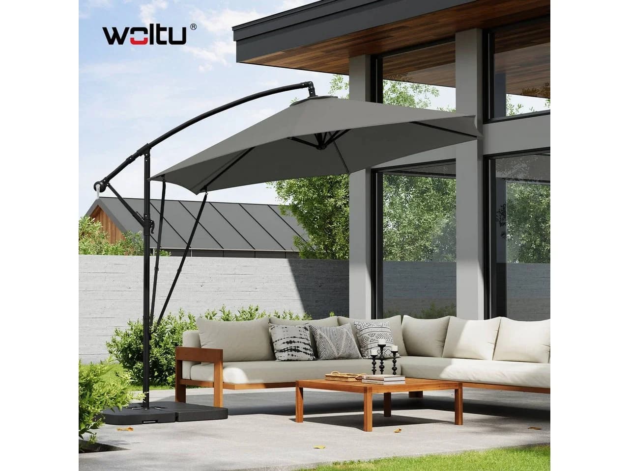 Woltu Sonnenschirm 310cm Grau Beige UV-Schutz Neigbar