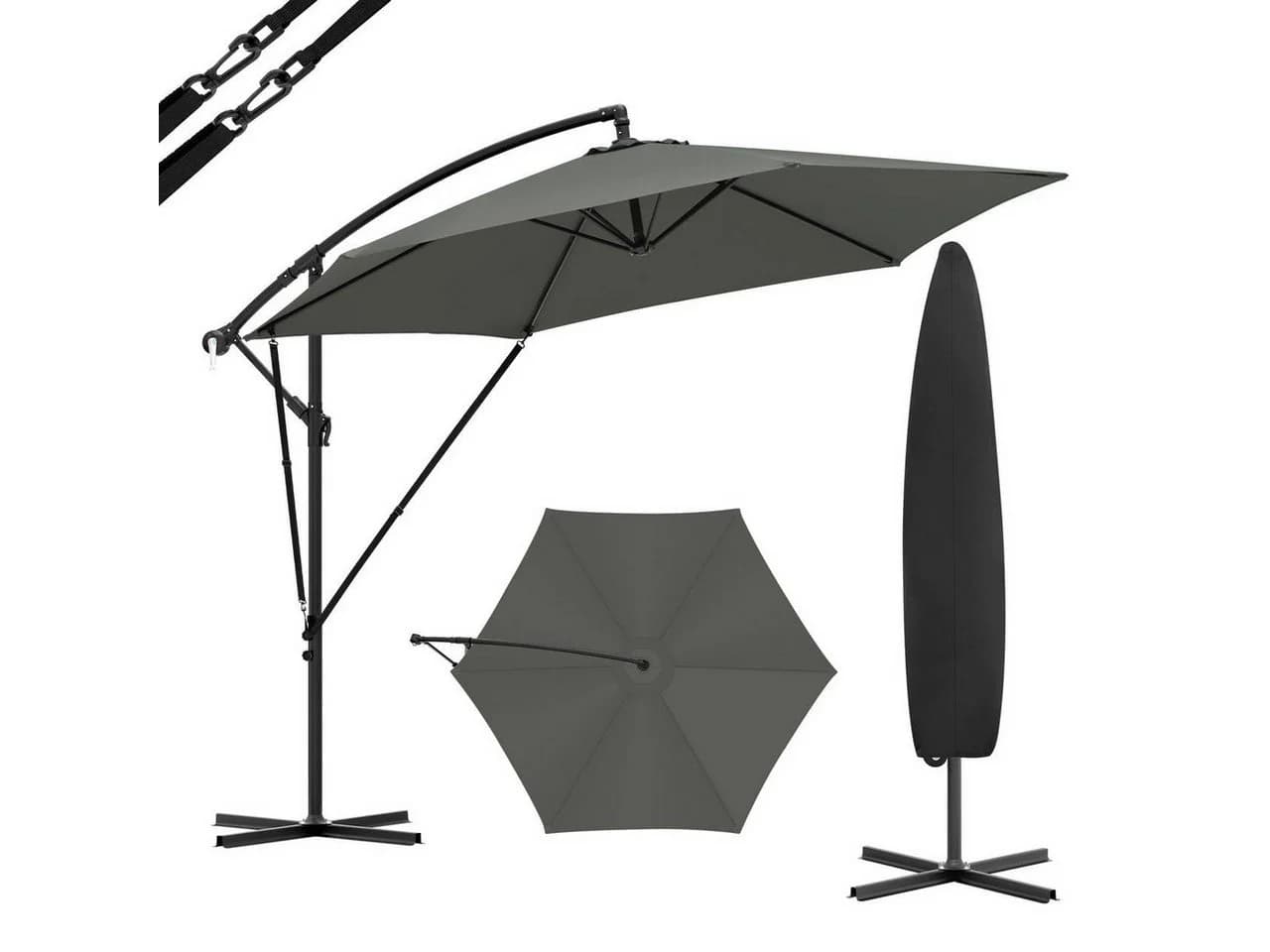 Woltu Sonnenschirm 310cm Grau Beige UV-Schutz Neigbar - Bild 2