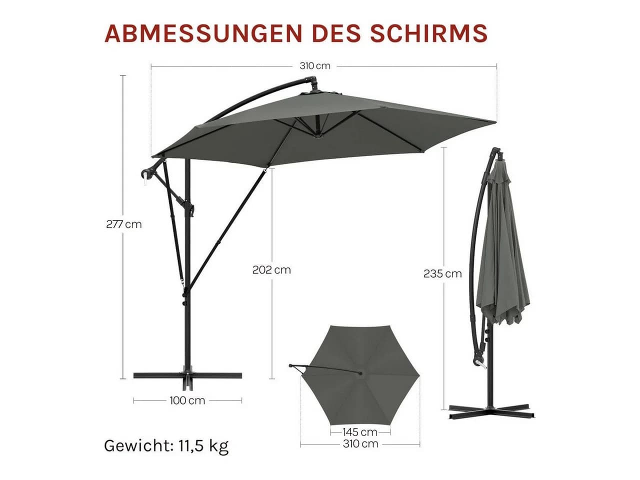 Woltu Sonnenschirm 310cm Grau Beige UV-Schutz Neigbar - Bild 3