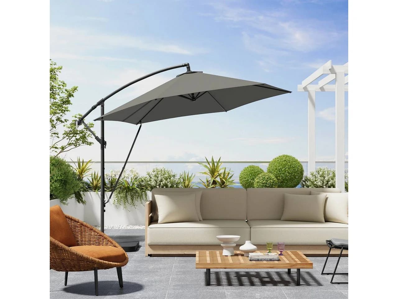 Woltu Sonnenschirm 310cm Grau Beige UV-Schutz Neigbar - Bild 4