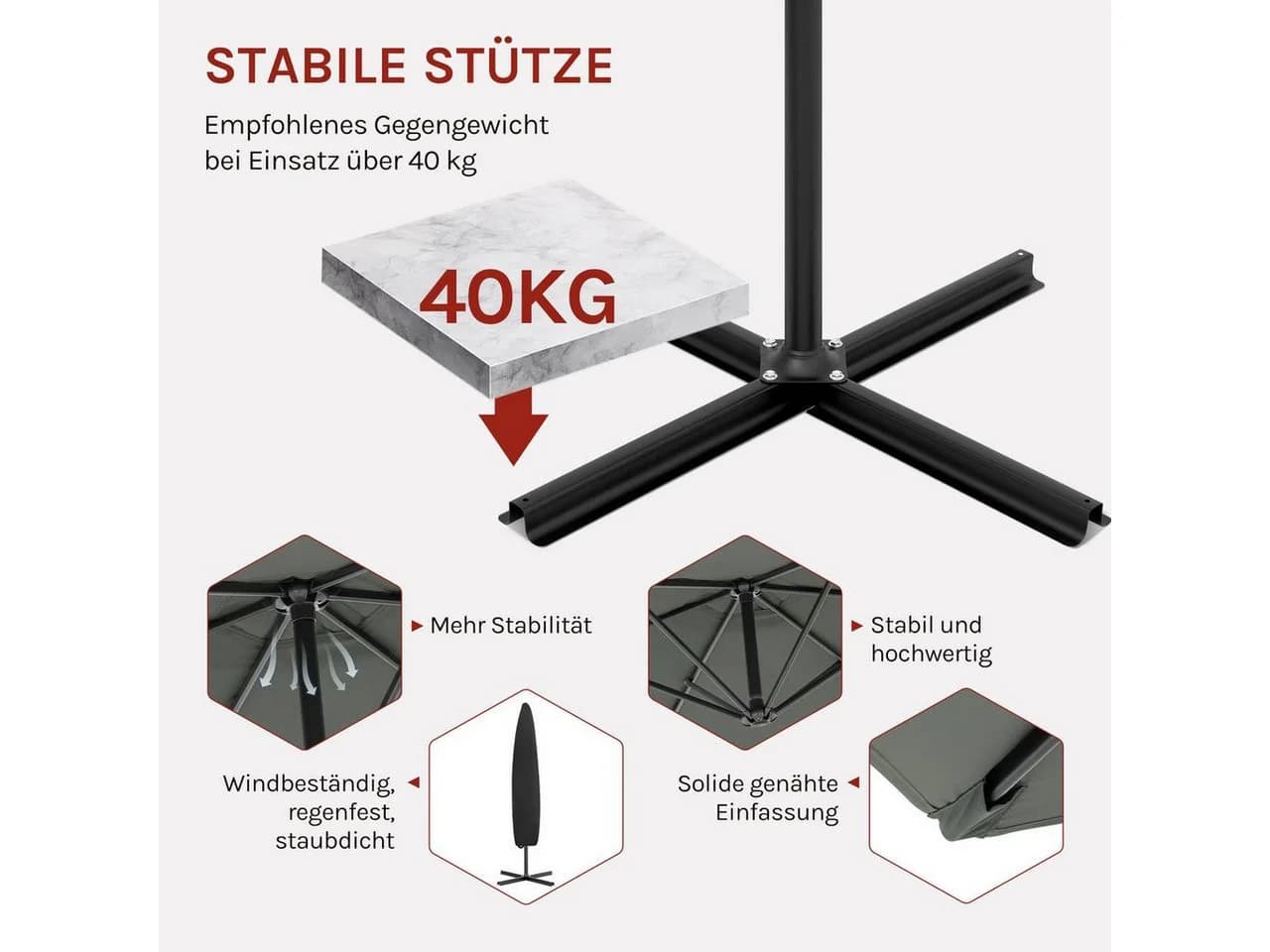 Woltu Sonnenschirm 310cm Grau Beige UV-Schutz Neigbar - Bild 5