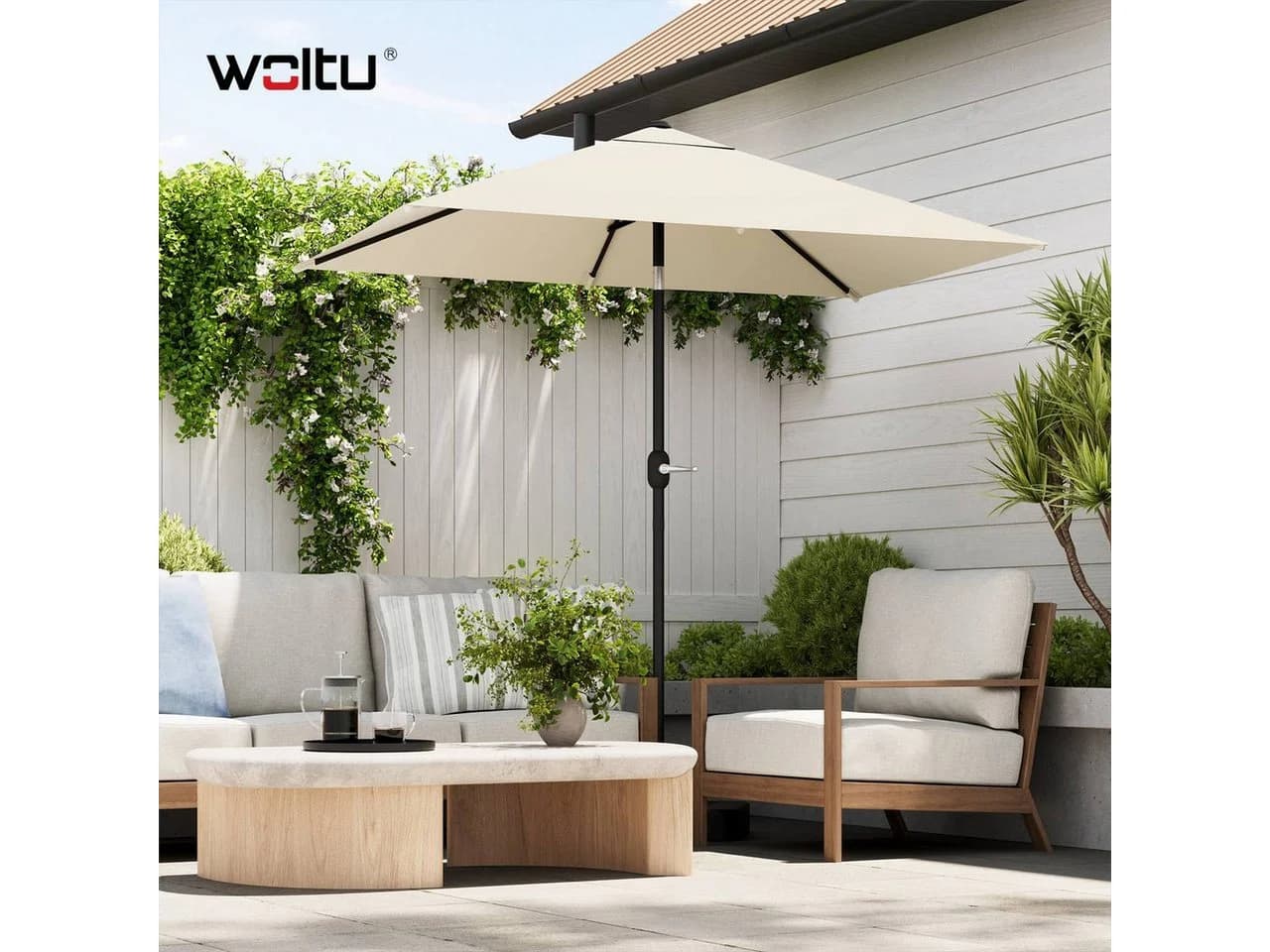 Woltu Sonnenschirm UV-Schutz UPF 50+ Neigungsverstellbar Beige