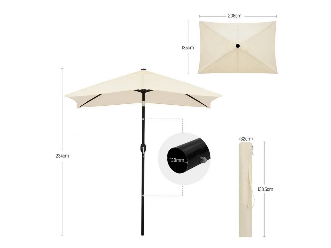 Woltu Sonnenschirm UV-Schutz UPF 50+ Neigungsverstellbar Beige - Bild 3